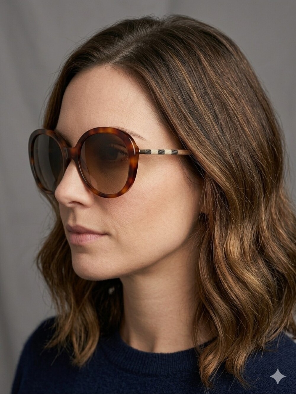 Burberry BE4239Q Havana Tortoise Oversized Round Sunglasses Polarized